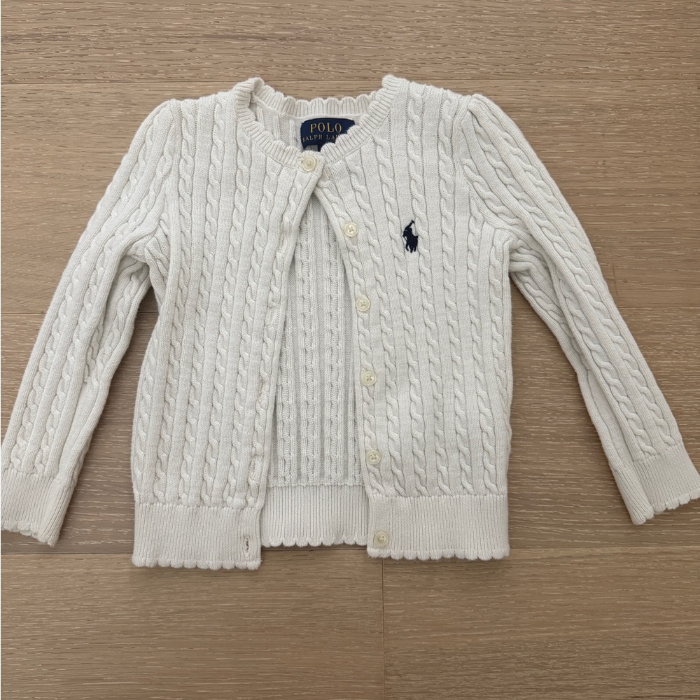Polo by Ralph Lauren White Cardigan Sweater Girls Size 2T